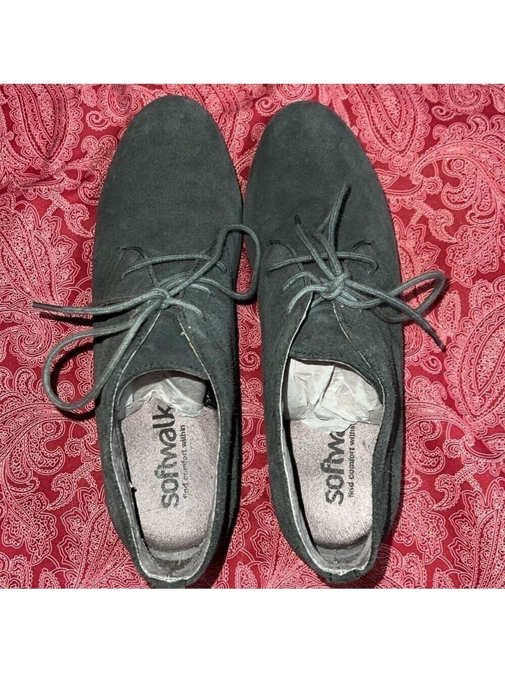 SOFTWALK gray suede leather “Ramsay” wedge booties. Size 9N.